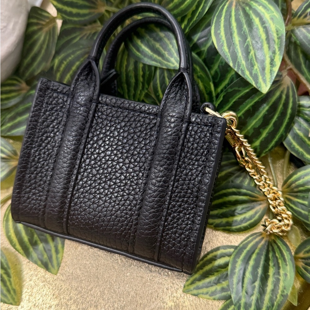 NWOT Marc Jacobs Black Leather Mini Tote Bagcharm - Picture 4 of 6